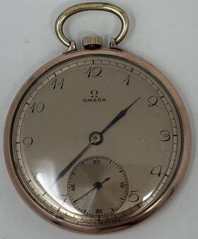 9439246 Omega Vintage 44mm 15 Jewel 18k Rose Gold 20 Micron Plated Pocket Watch Running