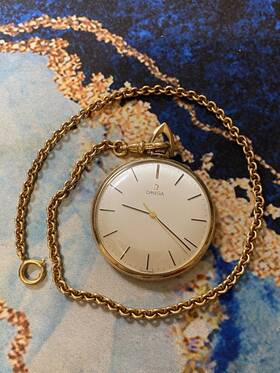 P6325 Omega 10k Gold Filled Vintage Mens Pocket Watch With 1/20 12k Chain