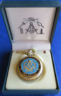 P-295 Sigma Impex Sale Gold-finish Masonic Square Compass Pocket Watch Blue Lodge Enamel Wchain