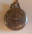 Pocket Bronze Chain Watch Button Emblem Fire Fighter Push Opening