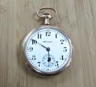4-e6109 Pocket Hampden Filled 1914 17- Roller Case Antique Gold Dbl Watch