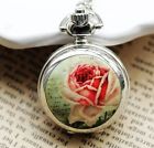 Pocket Pendant Silver Watch Rose Necklace Steampunk
