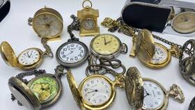 0s-12s Pocket Watches Lot Of 16 Travel Clucks And Some Them Works. Parts Or Repairs
