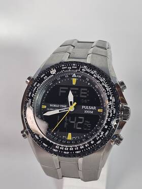 Nx14-x001 Pulsar Pilot World Time Ana-digi Alarm Chronograph Mens Watch - Runs