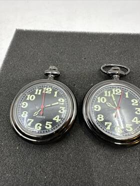 P3649c Quartz Pocket Watch Inch Black Casing Face. Luminous Hands Not Working For Parts 2