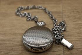 Zr85074 Relic By Fossil Mens Pocket Watch Grey Dial With Chain New Battery