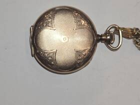 389600 Remex Full Hunter Pocket Watch Yellow Gold Case White Dial Arabic Numerals Chain