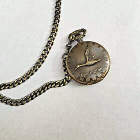 Remington 079611047605 Vintage Full Hunter Pocket Watch Bronze Tone Goose On Lid W Chain