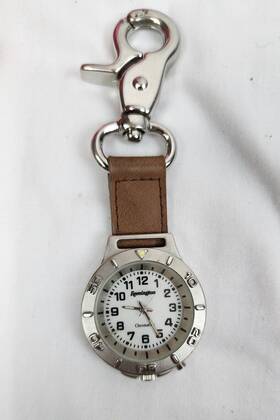 38-171 Remington Vintage Watch Chromaglo Silver Tone Quartz Keychain Clip Working -read