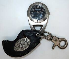 61459w Remington Dark Blue And Silver Clip-on Pocket Watch Leather Case Date Display 2 Inch