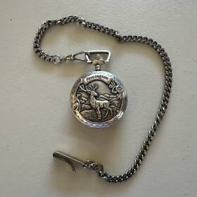 Remington 716808964801 Pocket Watch Elk Design Japan Movment Vintage Needs Battery