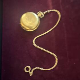P6926 Revere Gold Filled Full Hunter Pocket Watch Day/date Roman Dial Chain