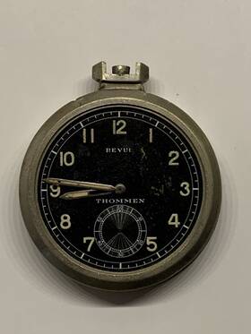 3298947 Revue Ww2 Era Swiss Mens Thommen Stainless Steel Pocket Watch Inch Rare