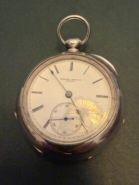 13390 Rockford Vintage Coin Silver Full Hunter Mechanical Pocket Watch Roman Numerals