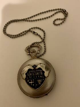 H290 Santa Maria Park Collectible Anita Pocket Watch. With Fob Chain Working