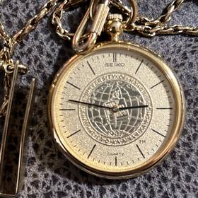 5y30-0a19 Seiko Quartz Pocket Watch Ro University Of Hawaii 1907 Gold Tone Clean