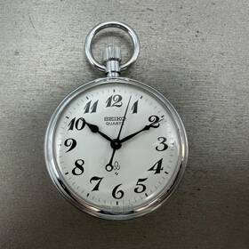 7550-0010 Seiko Pocket Watch Men 50mm White Dial Silver Tone New Battery Vtg