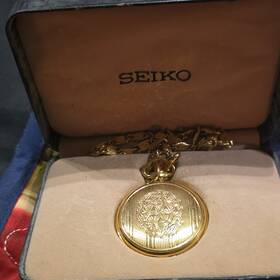 7n01-0020 Seiko Yellow Gold Full Hunter Pocket Watch Roman Numeral Dial Quartz