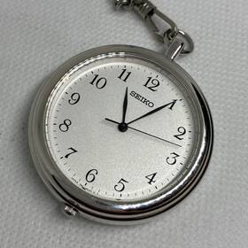 7n01-9a00 Seiko Vintage Pocket Watch Silver Tone Quartz Us Stock - With Chain