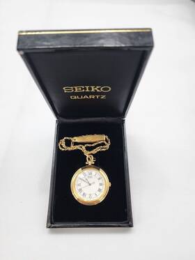 7n21-0a18 Seiko 7n21-0a00 Pocket Watch Near Mint Box White Dial Gold Plated Quartz Obo