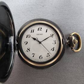 7n21-0a10 Seiko Pocket Watch Men 45mm White Dial Bronze Tone Round New Battery