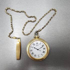 7n42-0a19 Seiko Pocket Watch Men 40mm White Dial Gold Tone Date Round New Batt