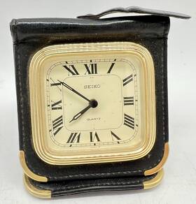 Qq534k Seiko Vintage Japan Folding Leather Travel Pocket Watch - Needs Battery
