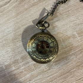 A13380 Shuhang Shuhung Engraved Bronze Finish Roman Number And Double Dust Cover Pocket Watch