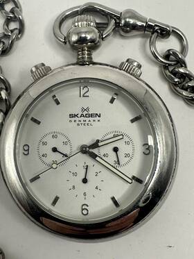 385lssw Skagen Pocket Watch New Battery 42mm Silver Tone C99