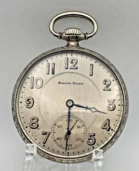 1084161 South Bend 17 Jewel Size 12 Open Face 14k White Gold Filled Pocket Watch Runs