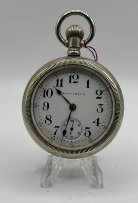 495938 South Bend 15 Jewel Size 18 Silverode Open Face Pocket Watch Runs
