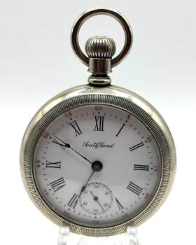 568017 South Bend 15 Jewel Size 18 Silverine Open Face Pocket Watch Runs