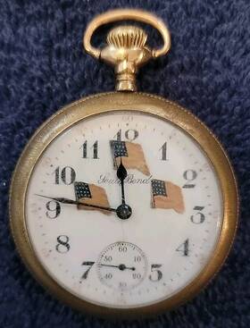 743703 South Bend Rare 1915 Pocket Watch Flags Ww1 Story In Caseback G.f. Runs Read
