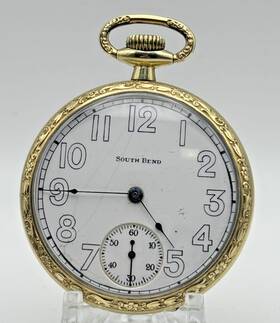 779089 South Bend Hinge Back 14k Gold Filled Case 17 Jewel Size 16 Pocket Watch Runs