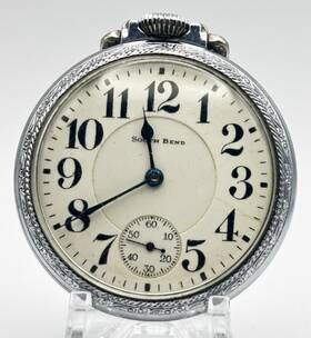 825734 South Bend 9 Jewel Size 16 Open Face Nickel Case Pocket Watch Runs