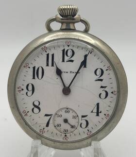 865395 South Bend 9 Jewel Size 16 Open Face Silveroid Pocket Watch Runs