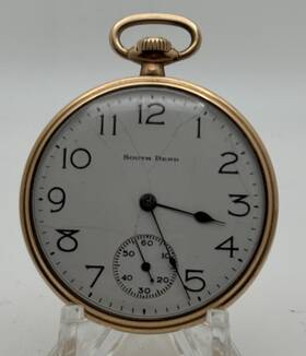 866612 South Bend Gold Filled 19 Jewel Size 12 Open Face Pocket Watch Runs