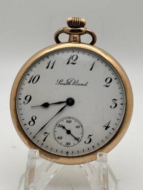 886699 South Bend Gold Filled 19 Jewel Size 12 Open Face Pocket Watch Runs