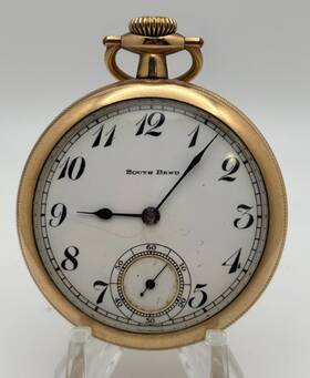 999332 South Bend 10k Gold Filled 9 Jewel Size 16 Open Face Pocket Watch Runs