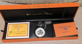 6053.33113 St Hrling Stuhrling Vintage Stainless Steel Skeleton Silver Mens Pocket Watch