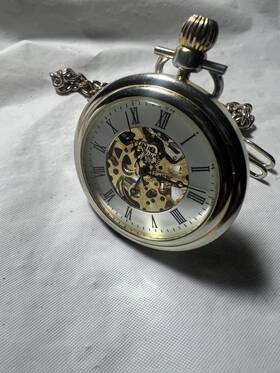 K866 St Hrling Stuhrling Original Vintage Mechanical Skeleton Pocket Watch 17jewels 47mm