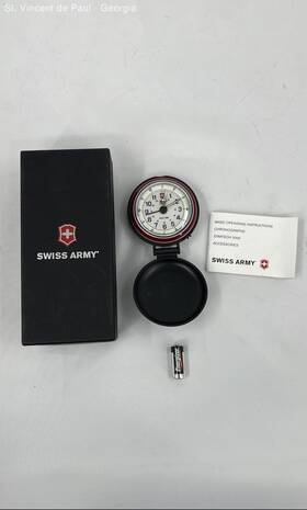 Swiss Army 046928247318 Victorinox Pocket Watch Travel Dual With Alarm Time Black Untested Read