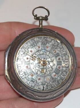 1771 T. White London 1720 Antique Pair Case Silver Verge Fusee Champleve With Date Pocket Watch