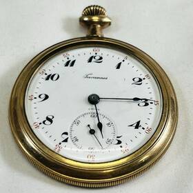 1908679 Tavannes Vtg Mechanical Pocket Watch Yellow Gold Sub-dial Seconds Analog As-is