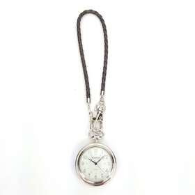 002928169 Thompson Cigar Pocket Watch Braided Leather Brown Silver Floral Design
