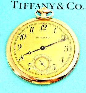 66255 Tiffany & Co. And 18k Gold Openface Dial Pocket Watch 1940s Vert Thin Runs Nice