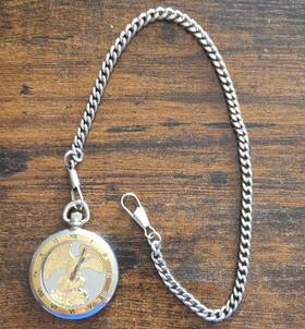 Timber Creek 2236pw Quartz Pocket Watch With Chain Stainless Steel Open Face Roman Dial
