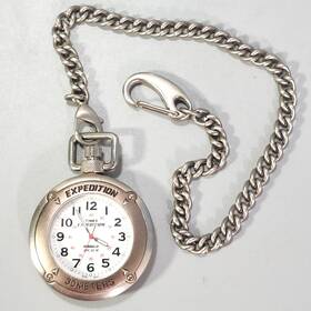 Timex 032244045134 Expedition Indiglo Pocket Watch Silver Gold 2-tone Timepiece 30m 12 Inch Chain