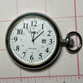 Wr30m Timex Vintage Estate Wr 30m Pocket Watch With Date. Needs New Battery