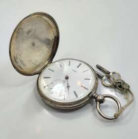 1876-1880 Tissot Vintage Coin Silver H.l. Lodge Key Wind Closed Pocket Watch